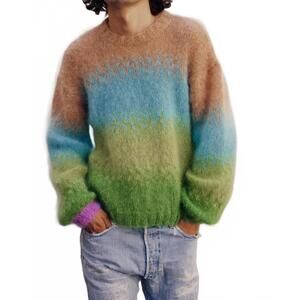 NEW ROSE CARMINE men's color crew pullover in green turq camel